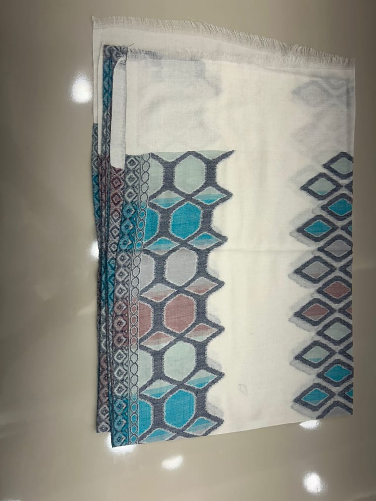 Ivory Turquoise Border Pashmina, Pashmina shawl