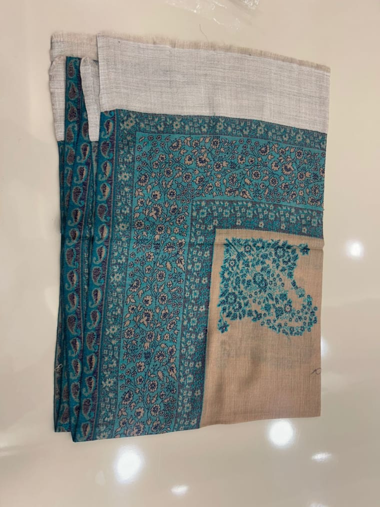 Teal Paisley Border Pashmina, Pashmina shawl