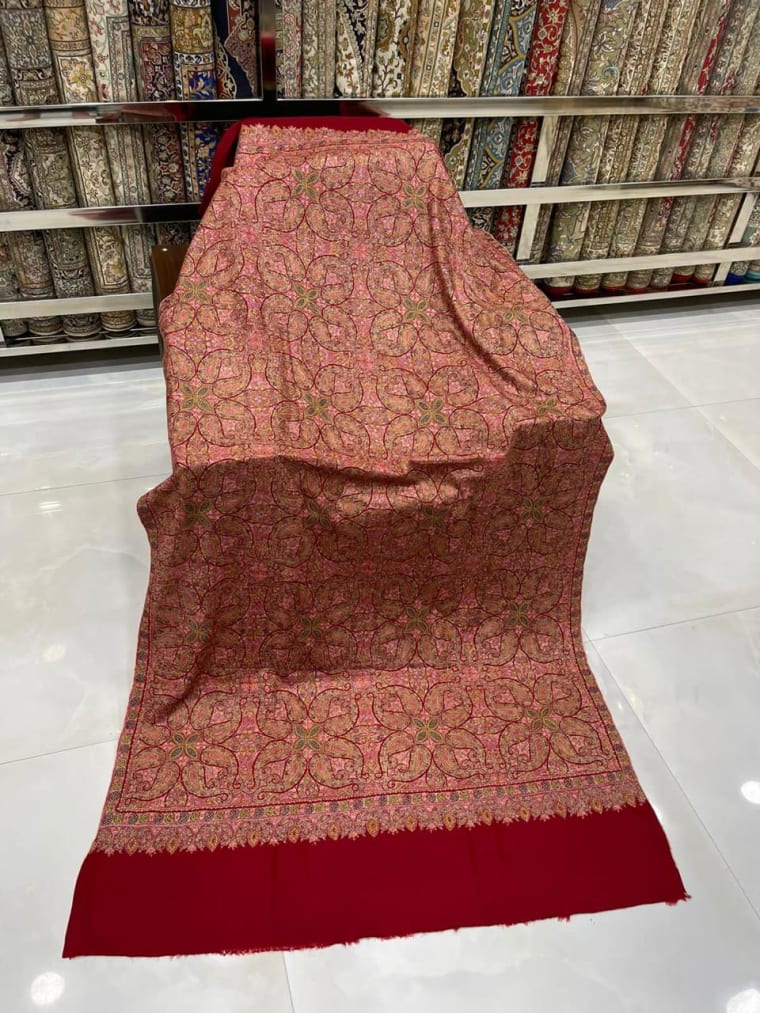 Coral Red Kani Pashmina, Pashmina shawl