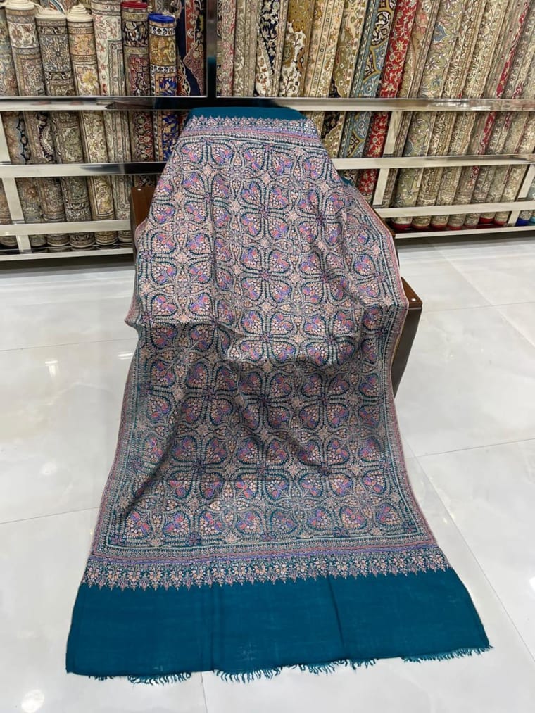 Teal Grey Kani Pashmina, Pashmina shawl