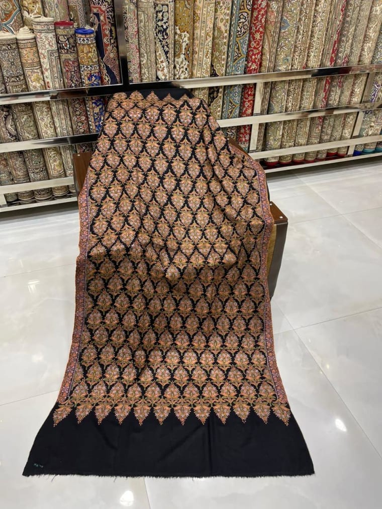 Gold Black Kani Pashmina, Pashmina shawl