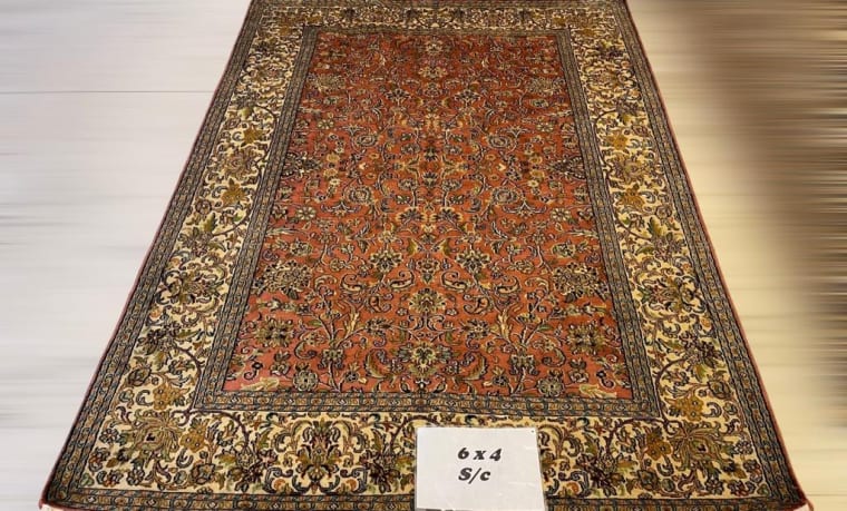 Rust Herati Field Carpet, handmade Kashmiri carpet