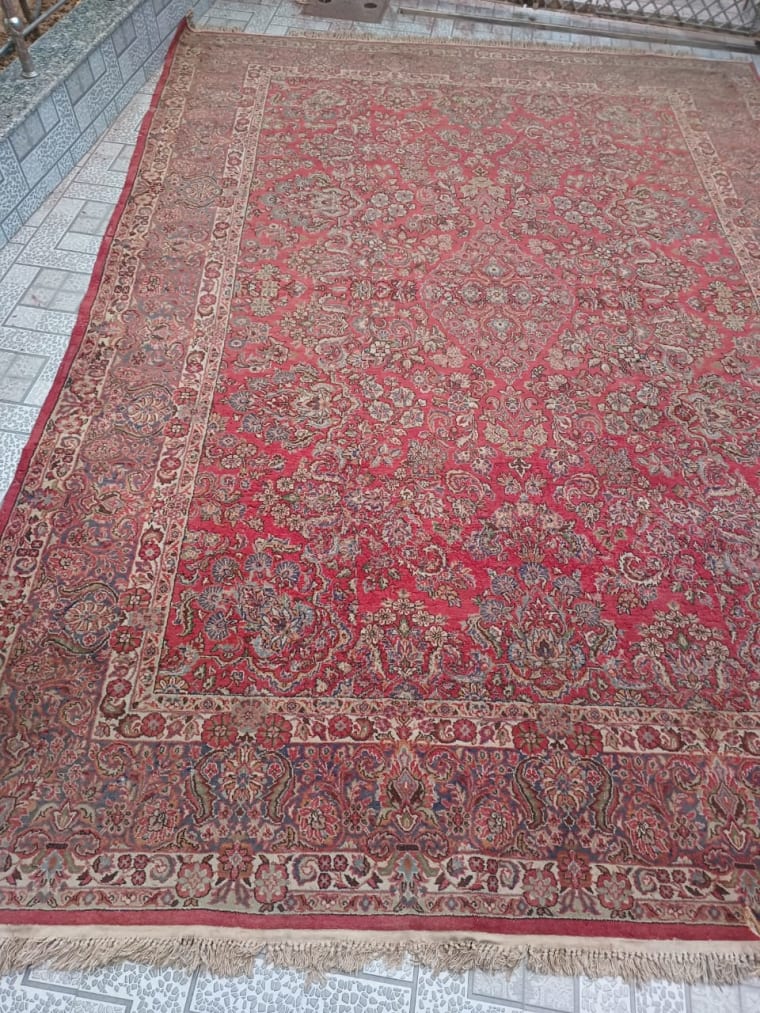 Antique Ruby Herati Carpet, handmade Kashmiri carpet