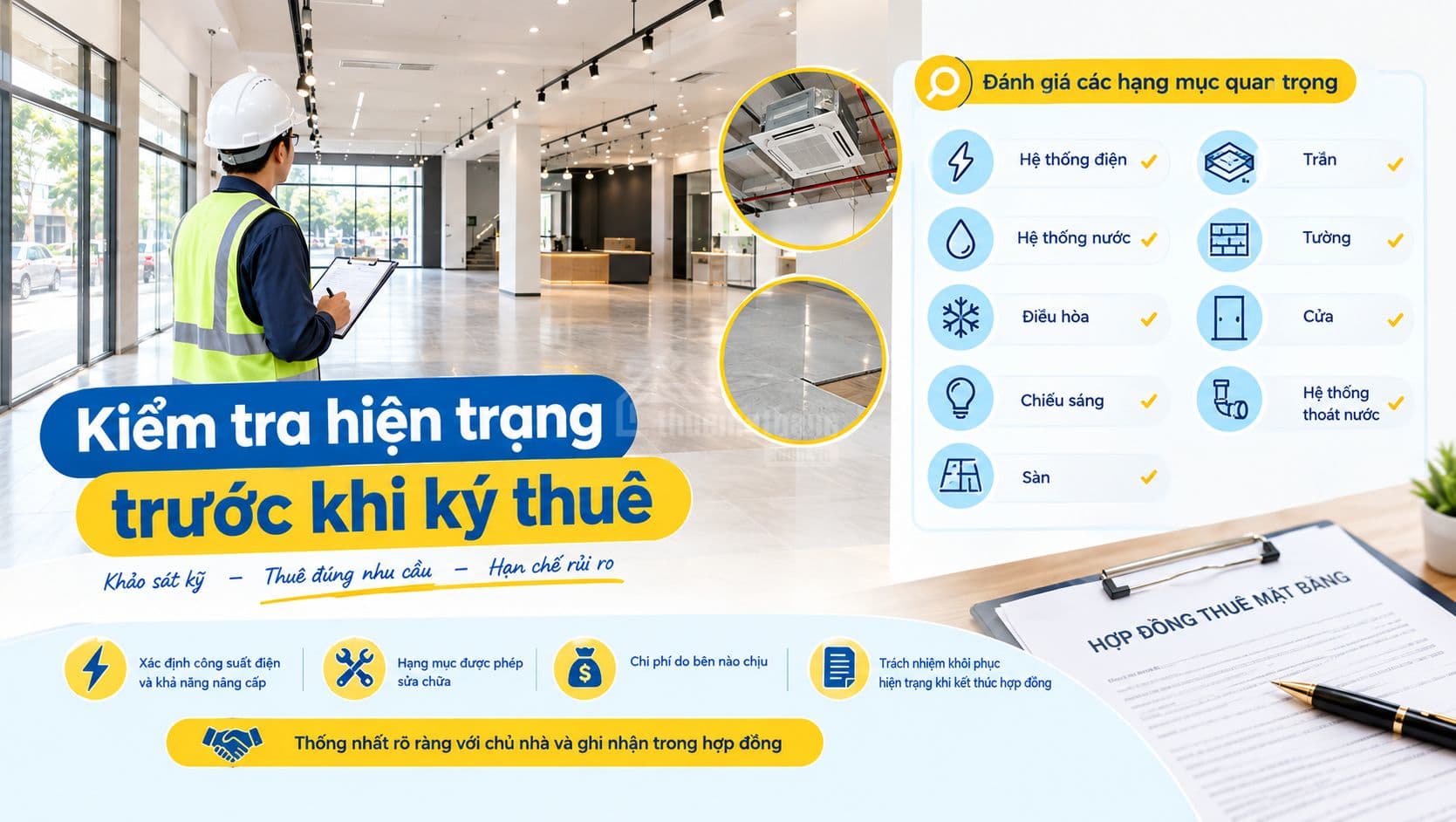 Khảo sát kỹ hiện trạng mặt bằng trước khi ký hợp đồng thuê.