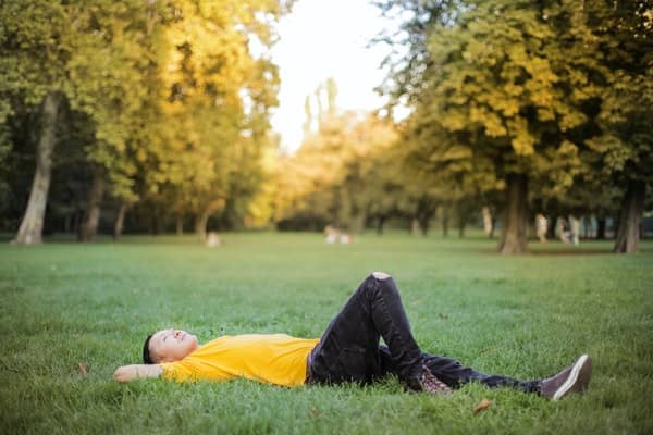 A person sky gazing in a park