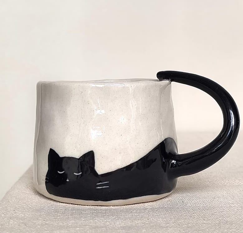Handmade ceramic cat mug