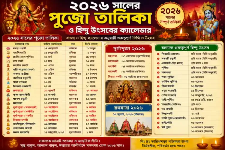 ২০২৬ সালের পুজো তালিকা ও হিন্দু উৎসবের ক্যালেন্ডার