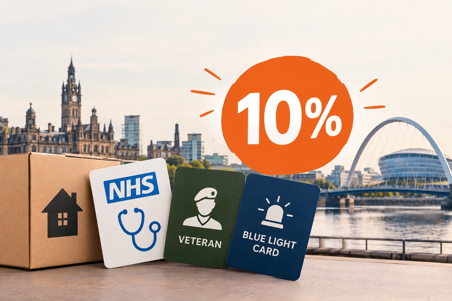 Shifto removals team helping an NHS worker move house in Glasgow with 10 percent key worker discount applied.