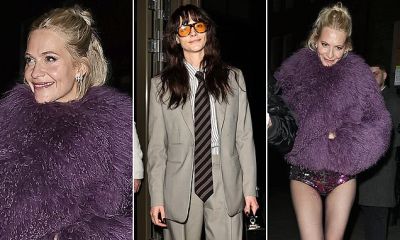 Birthday girl Poppy Delevingne wows in purple sequin hotpants as she parties with model sister Cara at her star-studded 40th bash in London