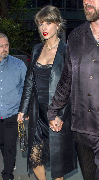 Taylor Swift rocks lacy silk top and skirt for romantic date night with Travis Kelce