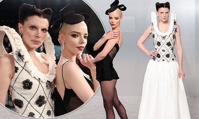 Anya Taylor-Joy looks ready to join the circus as she opts for showgirl chic while Julia Fox takes inspiration from a clown in bizarre Vanity Fair Oscar party ensembles