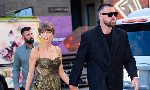 Taylor Swift dazzles in glittering gown as she and Travis Kelce steal the spotlight at friend's wedding in NYC