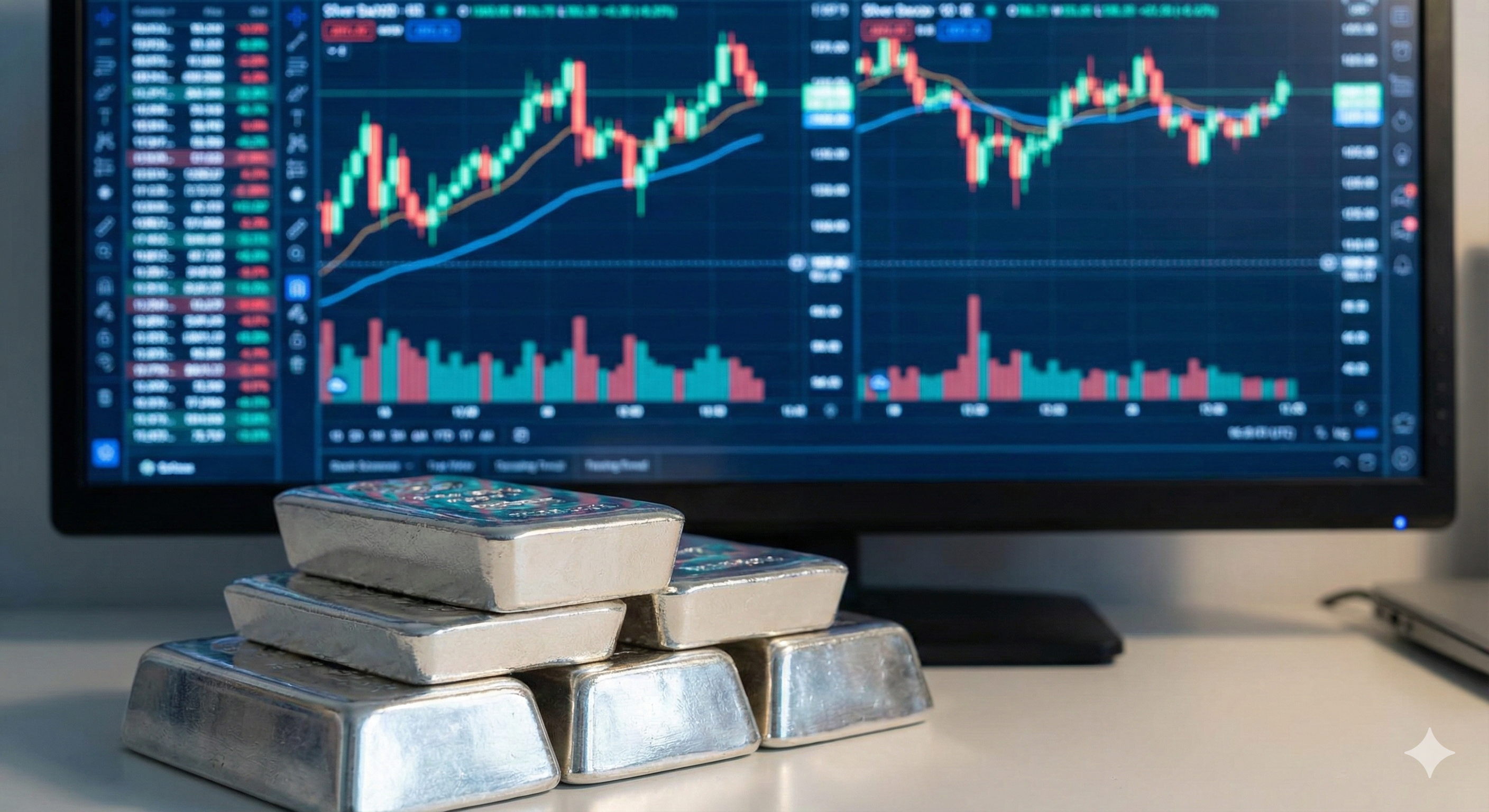 Silver Bars and Market Charts