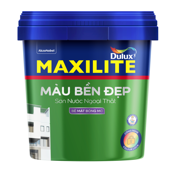 Bao bì tham khảo Sơn ngoại thất Maxilite Màu Bền đẹp bề mặt bóng mờ M60B — ảnh đối tác Paintmart; không xác nhận mọi quy cách