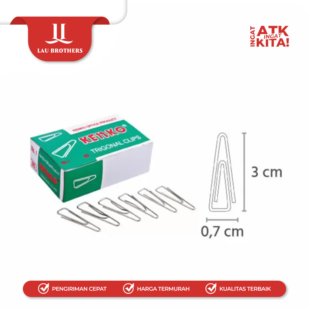 KENKO KLIP KERTAS SEGITIGA/ TRIGONAL PAPER CLIP NO.1 (1PACK/ 10DUS) - Image 2