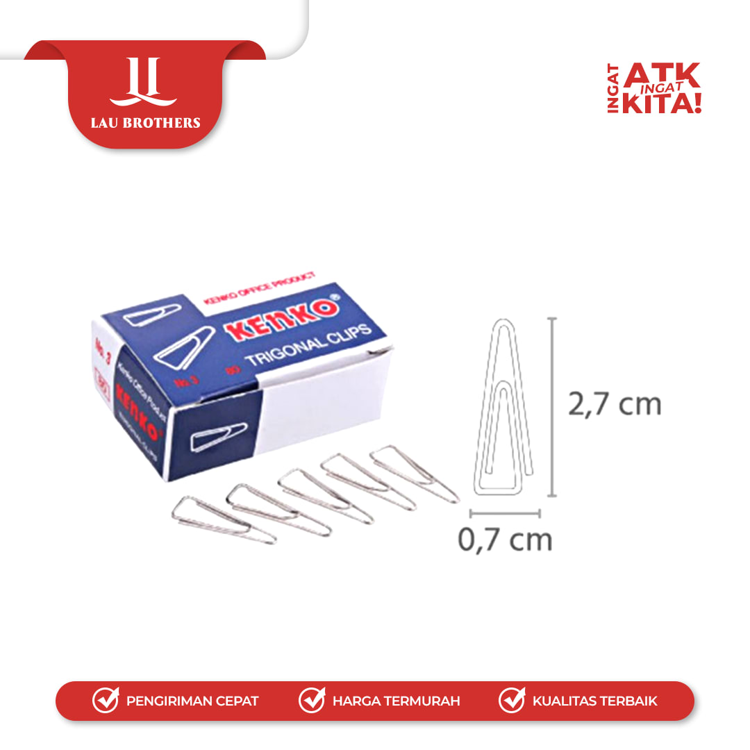 KENKO KLIP KERTAS SEGITIGA/ TRIGONAL PAPER CLIP NO.3 (1PACK/ 10DUS) - Image 4