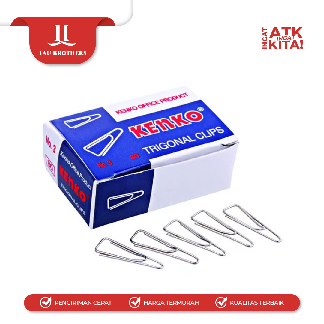 KENKO KLIP KERTAS SEGITIGA/ TRIGONAL PAPER CLIP NO.3 (1PACK/ 10DUS) - Image 2