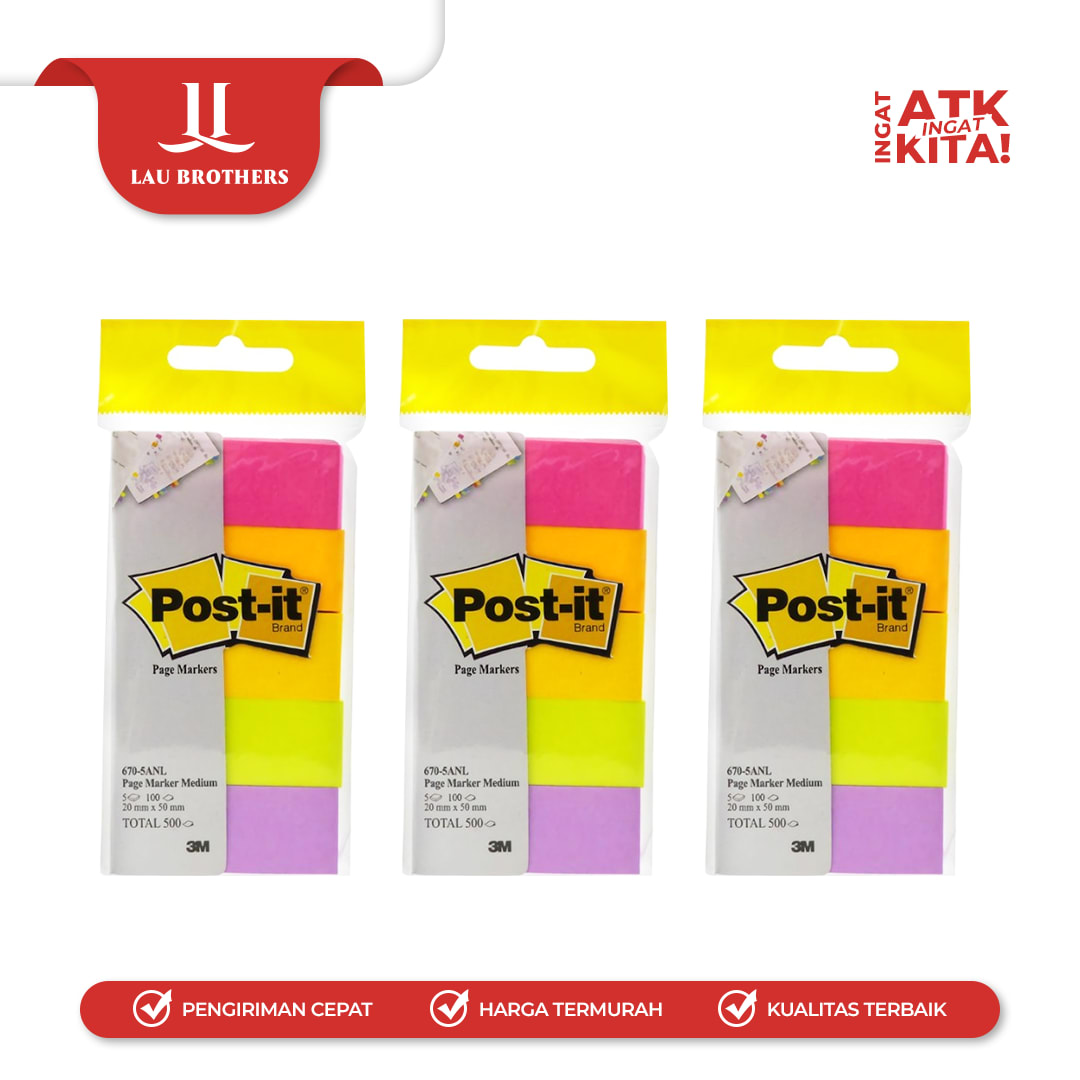 3M POST IT STICKY NOTE PAGE MARKER 670-5ANL (1PAD) - Image 2