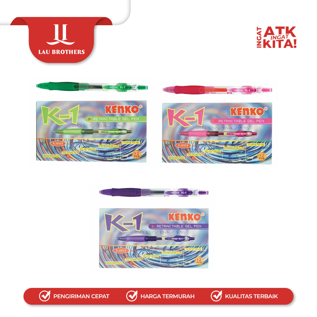 KENKO PULPEN K1 RETRACTABLE GEL PEN 0.5mm (1LSN/ 12PCS) - Image 2