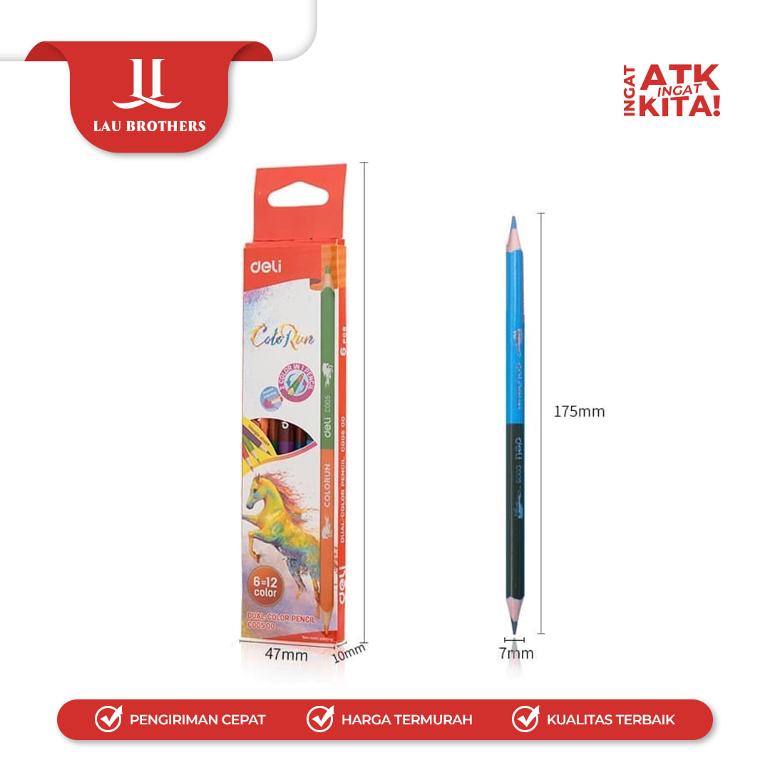 DELI PENSIL WARNA GANDA 6 WARNA GANDA/ DUAL COLORED PENCIL 6 DUAL COLORS EC00500 (1SET) - Image 2