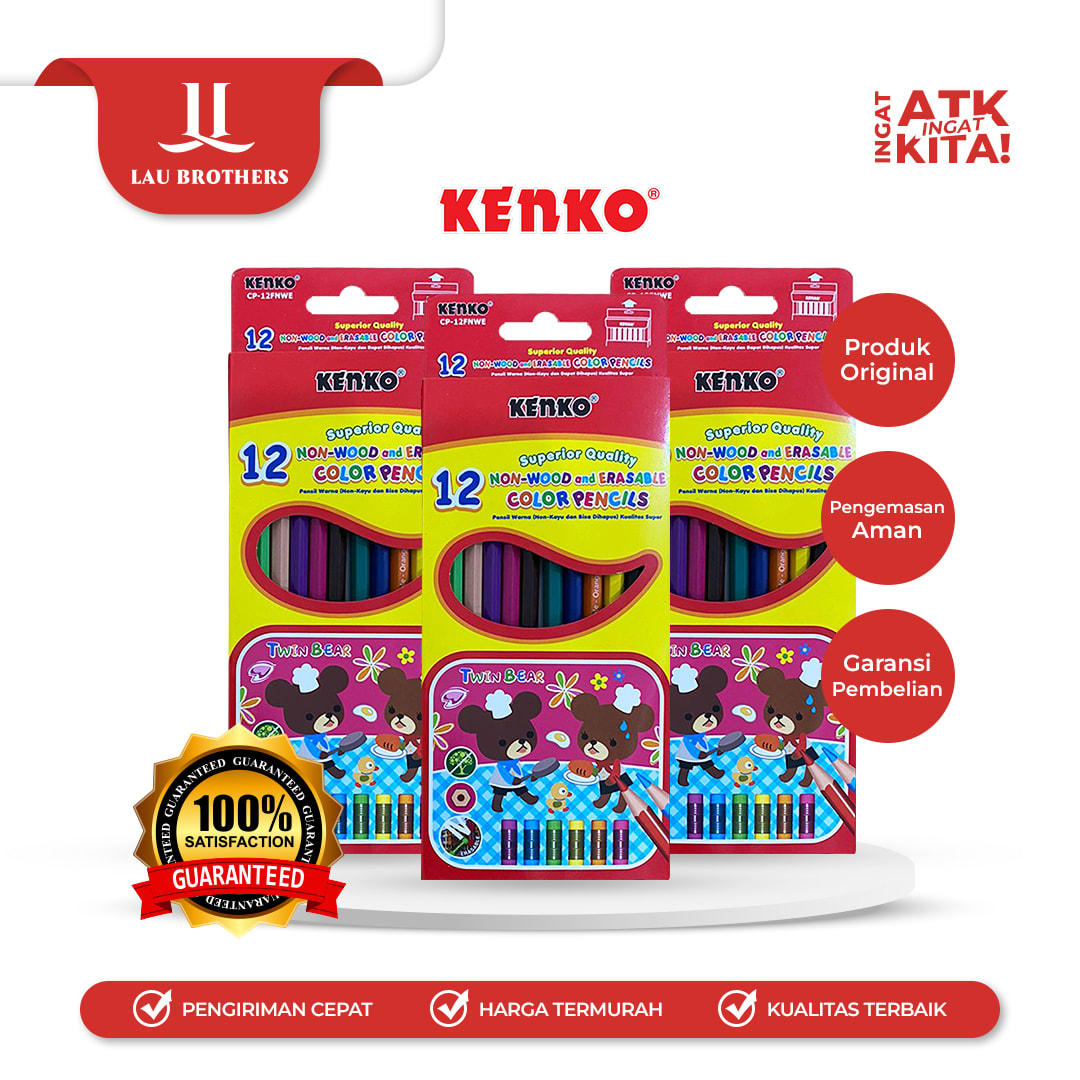 KENKO PENSIL WARNA/ COLOR PENCIL CP-12FNWE NON WOOD ERASABLE (1SET)