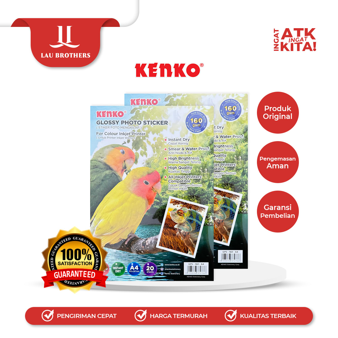 KENKO KERTAS FOTO MENGKILAP/ GLOSSY PHOTO PAPER A4 160gsm (1PACK/ 20SHEETS)