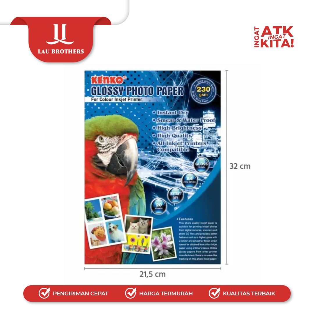 KENKO KERTAS FOTO MENGKILAP/ GLOSSY PHOTO PAPER A4 230gsm (1PACK/ 20SHEETS) - Image 2