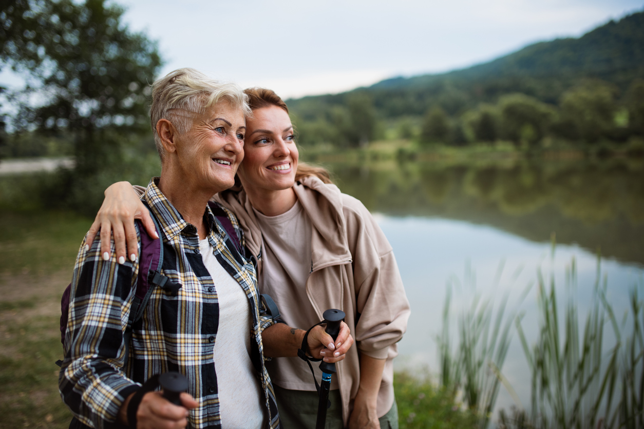 mother and daughter hiking