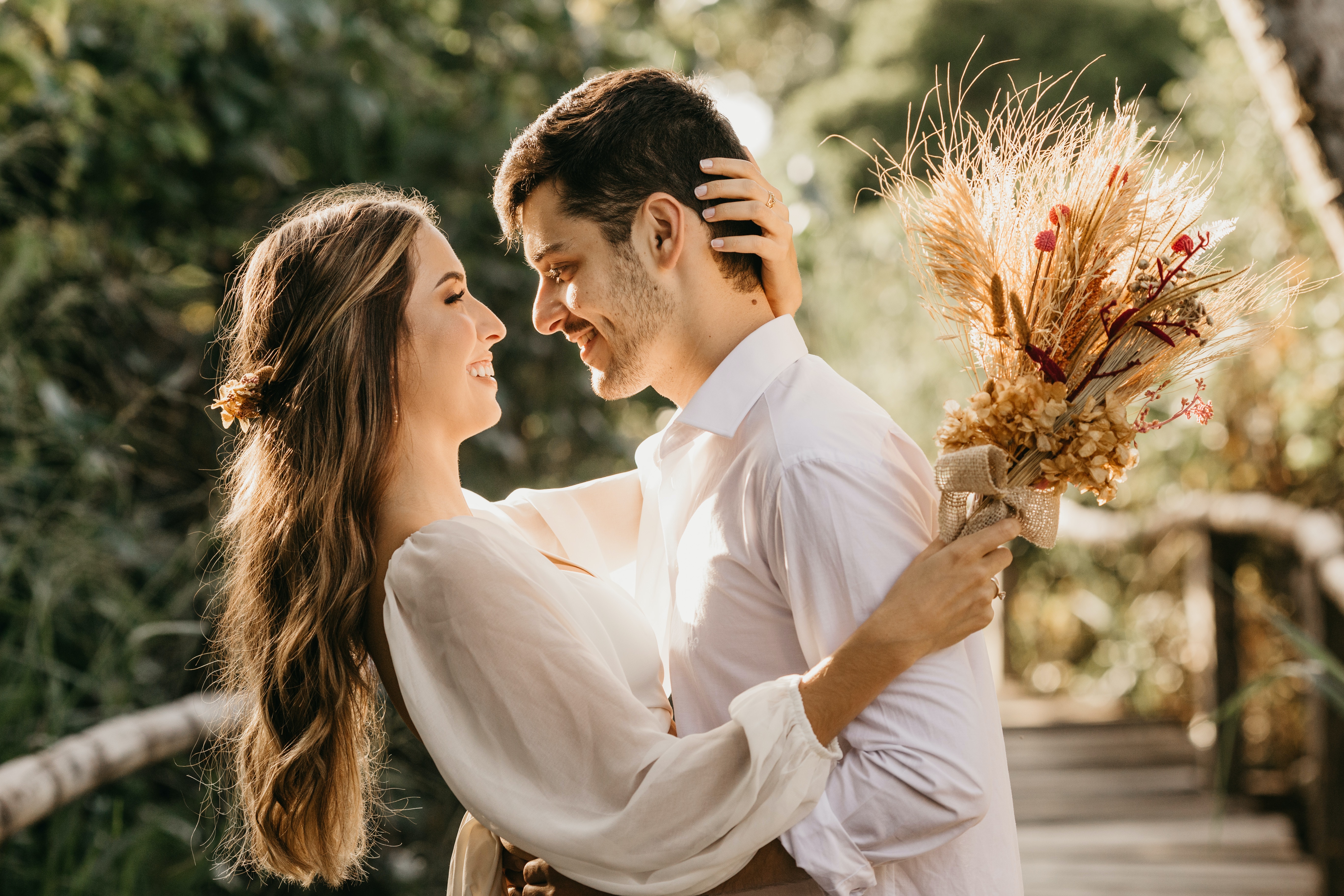 bride and groom embracing