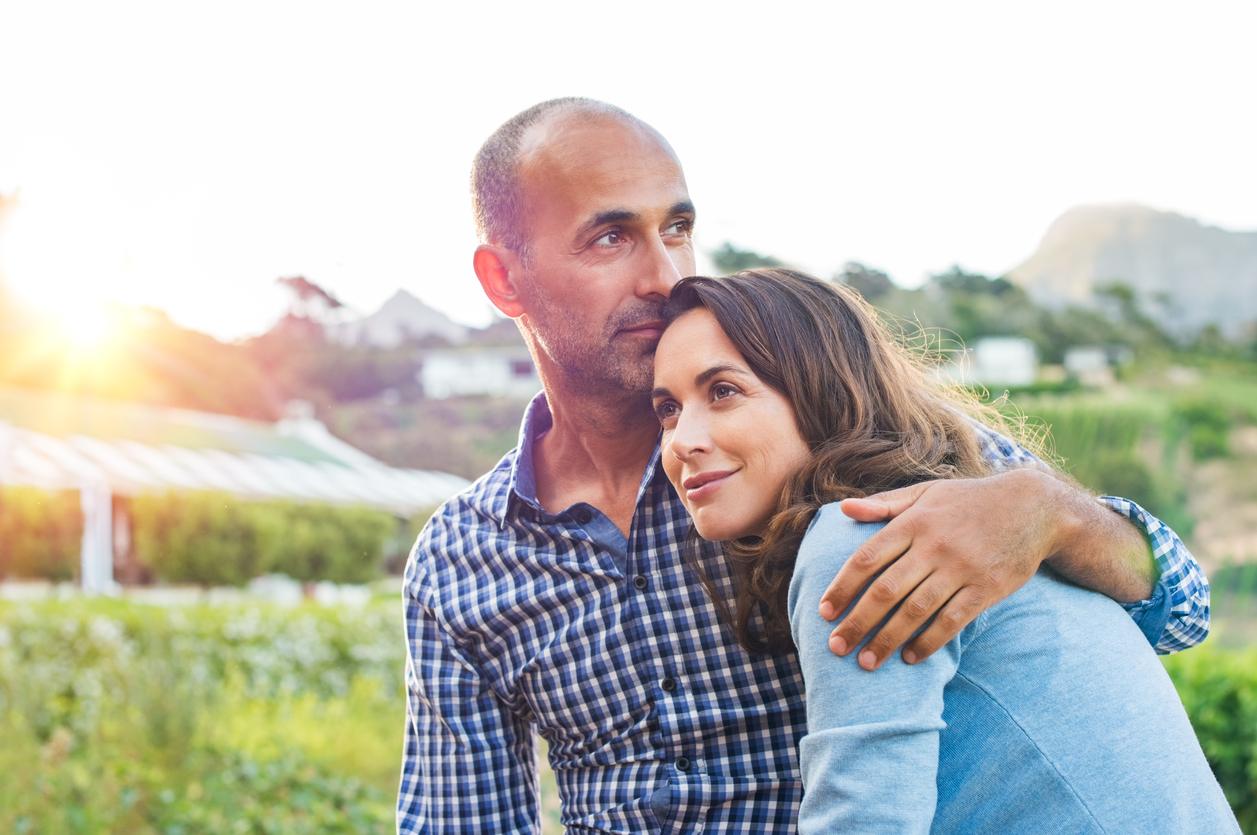 couple embracing outdoors