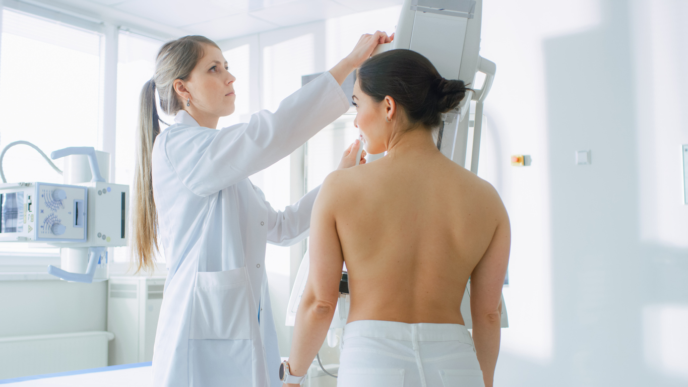 woman getting a mammogram