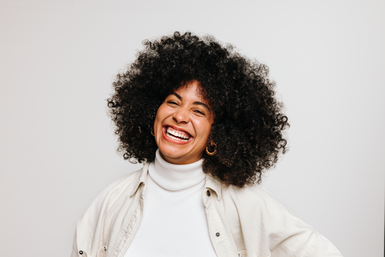 joyful woman laughing