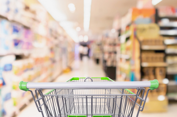 empty shopping cart in an aisle