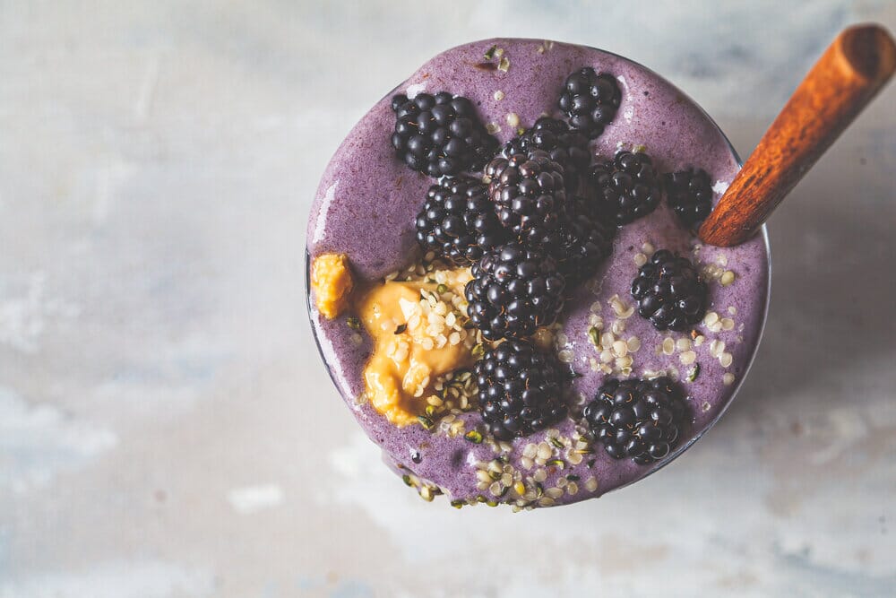 boysenberry smoothie with fertility friendly hemp seeds