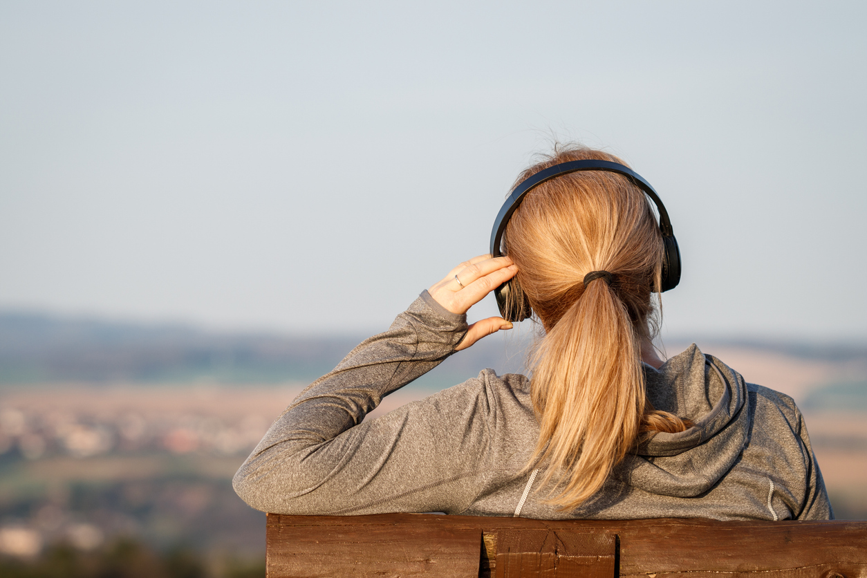 woman wearing headphones