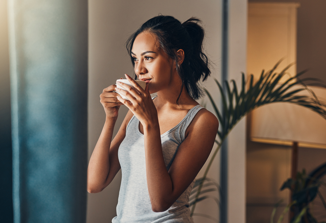 woman drinking coffee in the morning