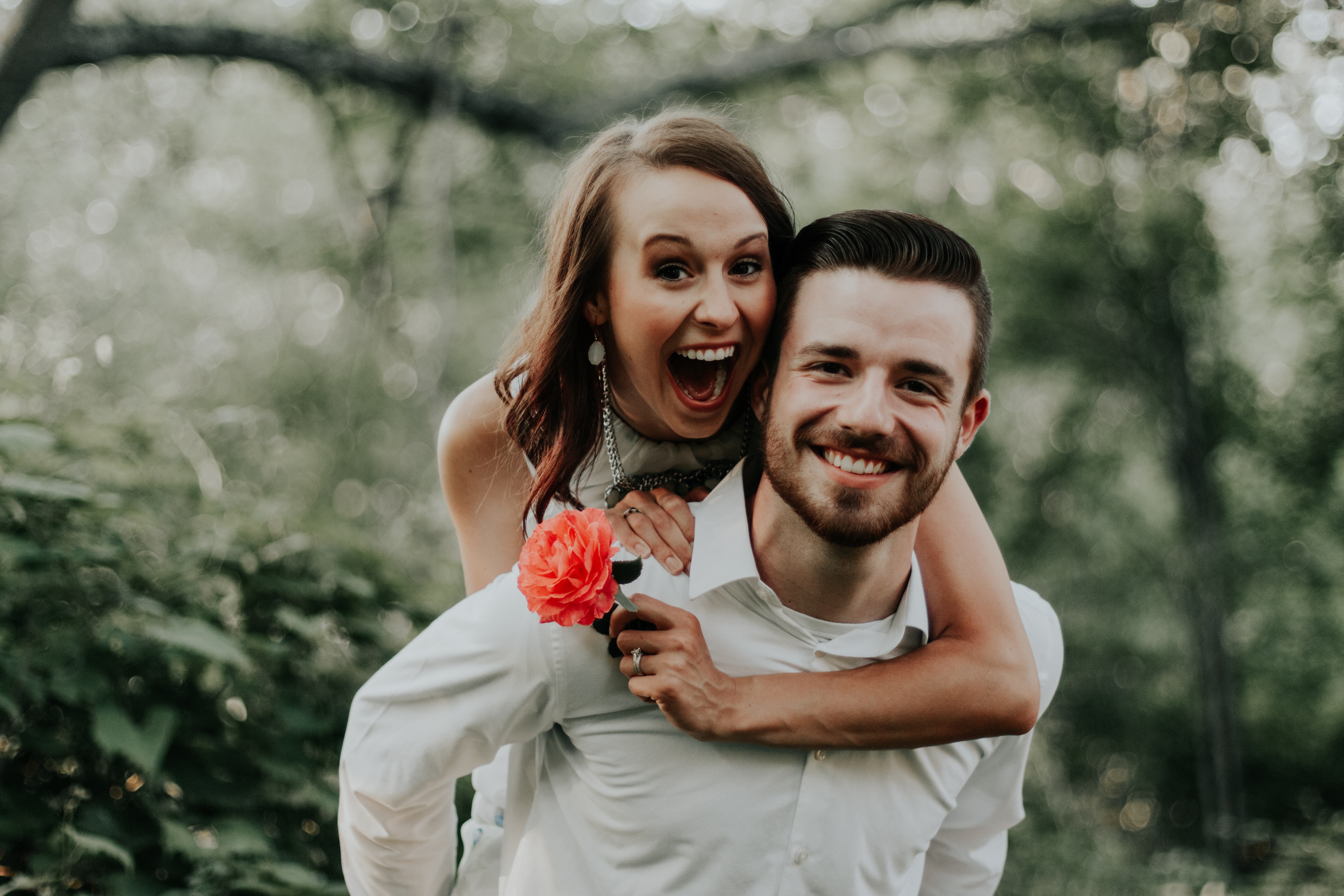 joyful bride and groom