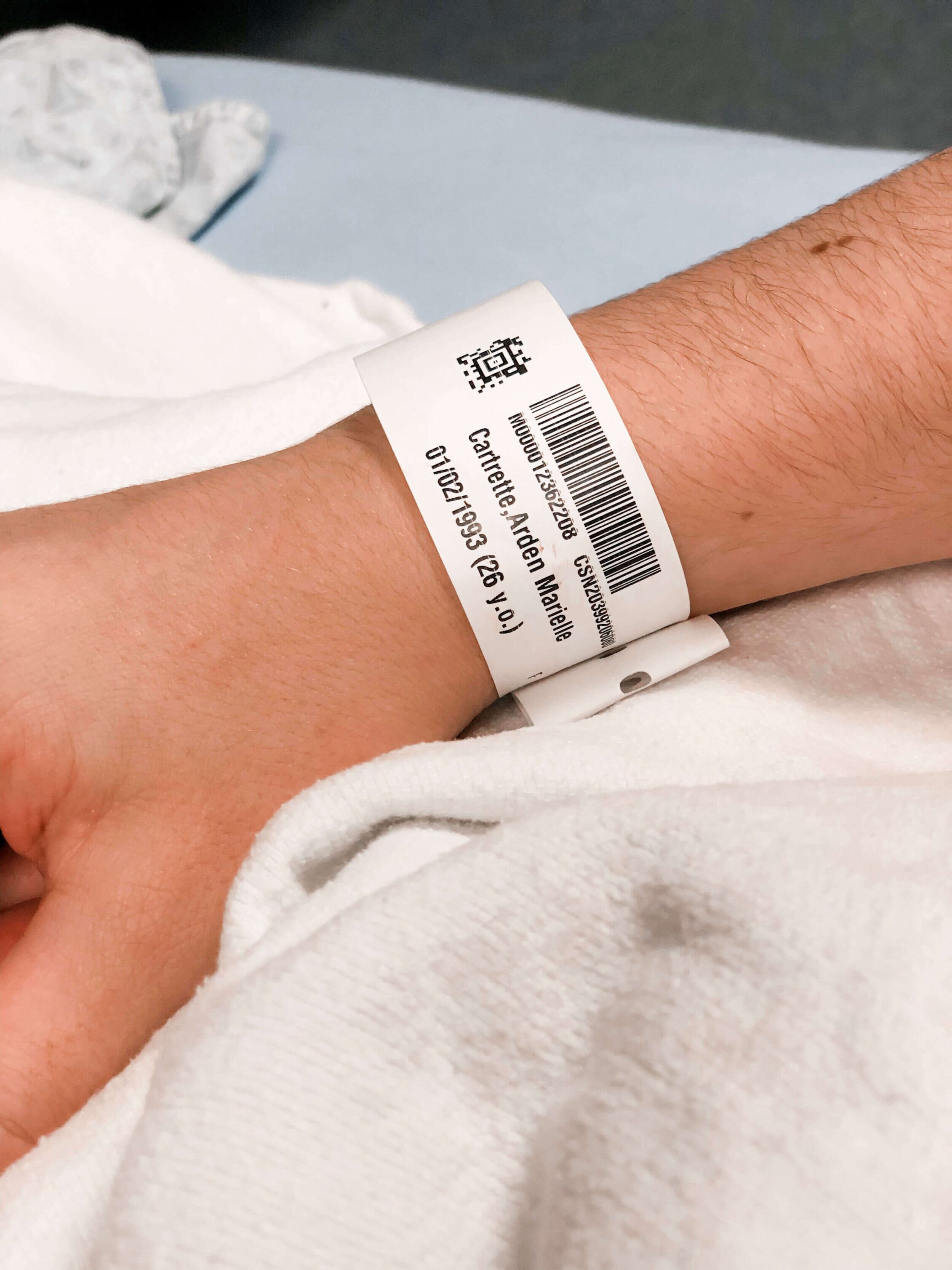 arden cartrette's hospital bracelet