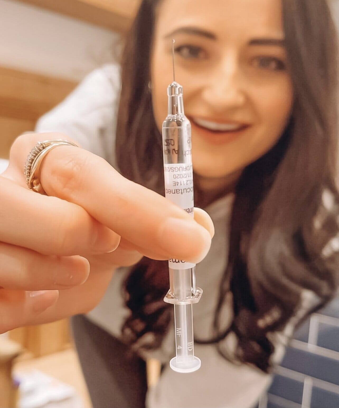 uk ambassador for endometriosis miranda burns with an ivf needle