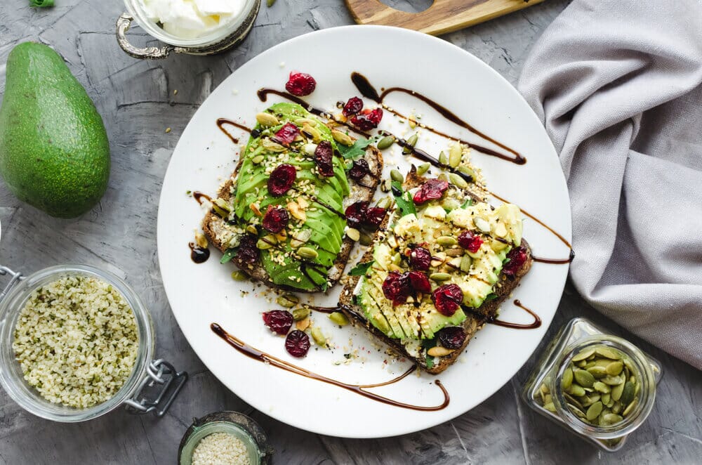 avocado toast topped with hemp seeds