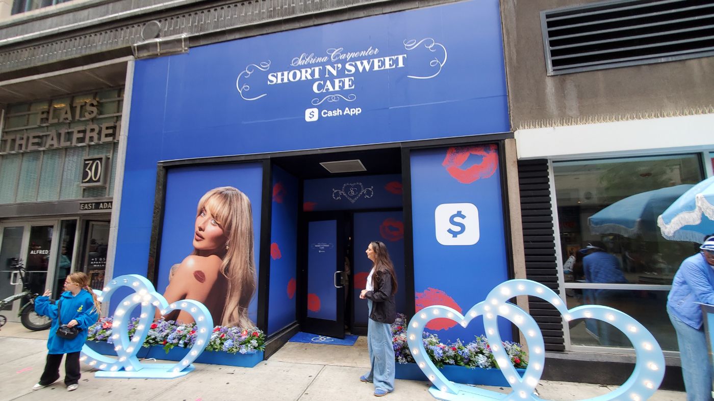 sabrina carpenter's short n' sweet cafe facade