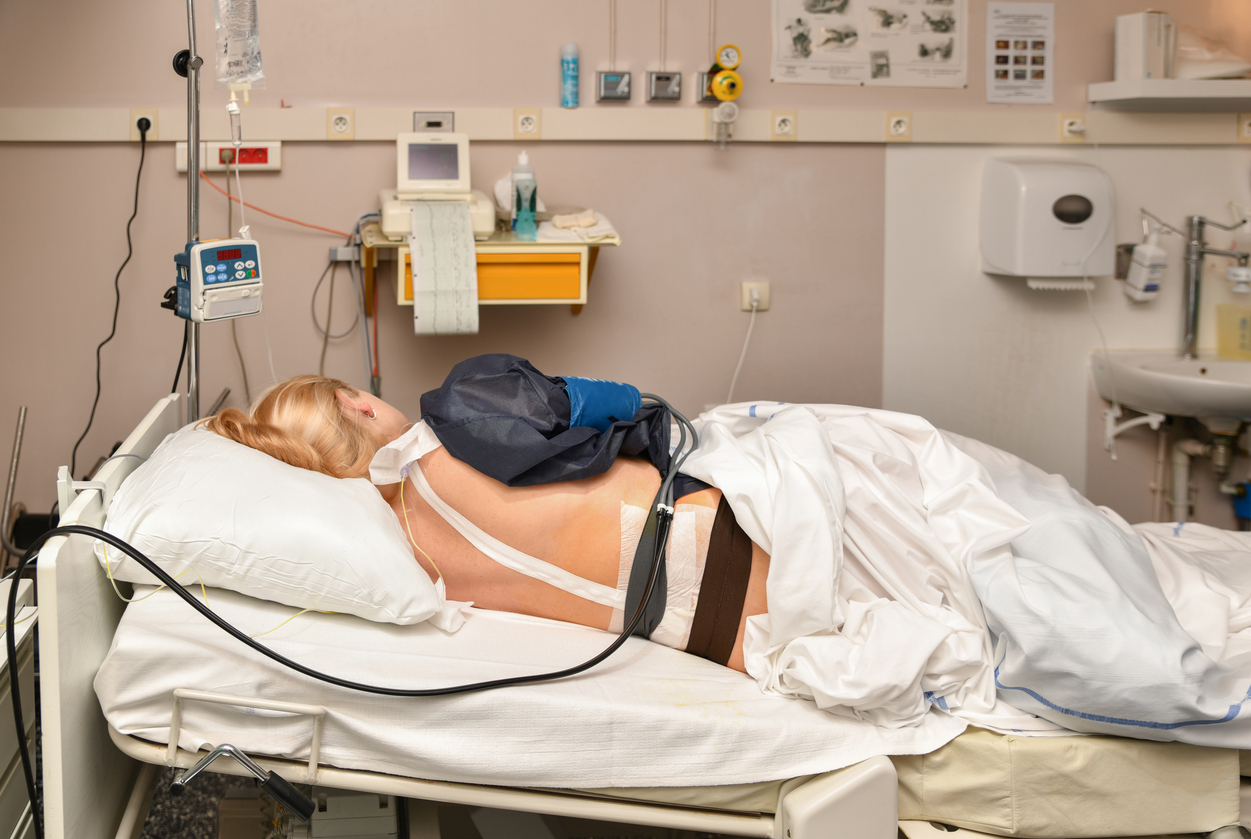 woman in the hospital post-epidural