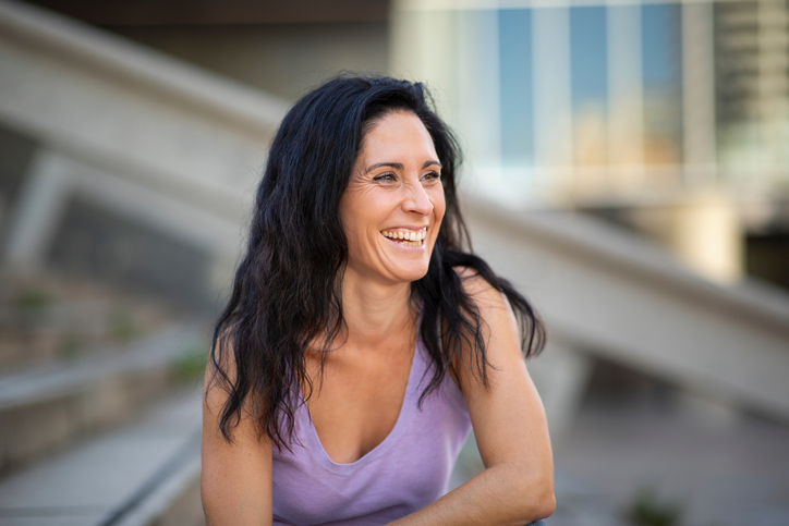 perimenopausal woman smiling