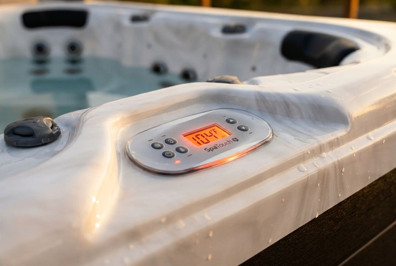 Polar Springs 925 outdoor hot tub on backyard deck