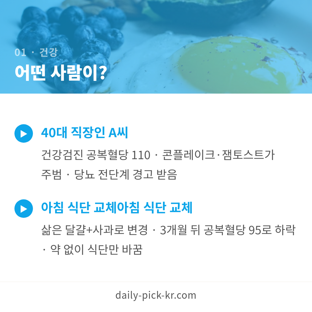공복에 먹으면 혈당 뚝…의사가 꼽은 아침 보약 음식 4가지 카드뉴스 3페이지 - 첫 번째 본문