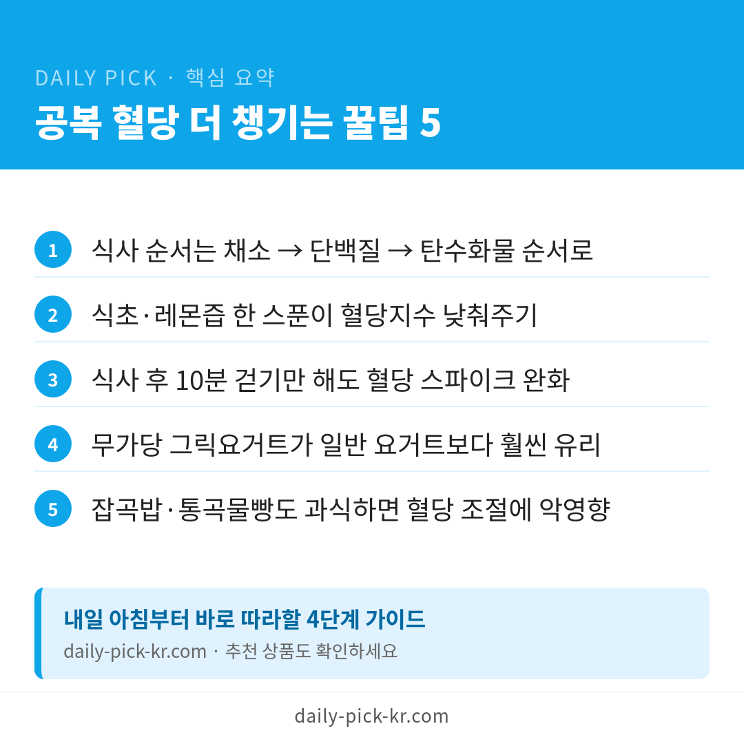 공복에 먹으면 혈당 뚝…의사가 꼽은 아침 보약 음식 4가지 카드뉴스 6페이지 - 핵심 요약 및 CTA