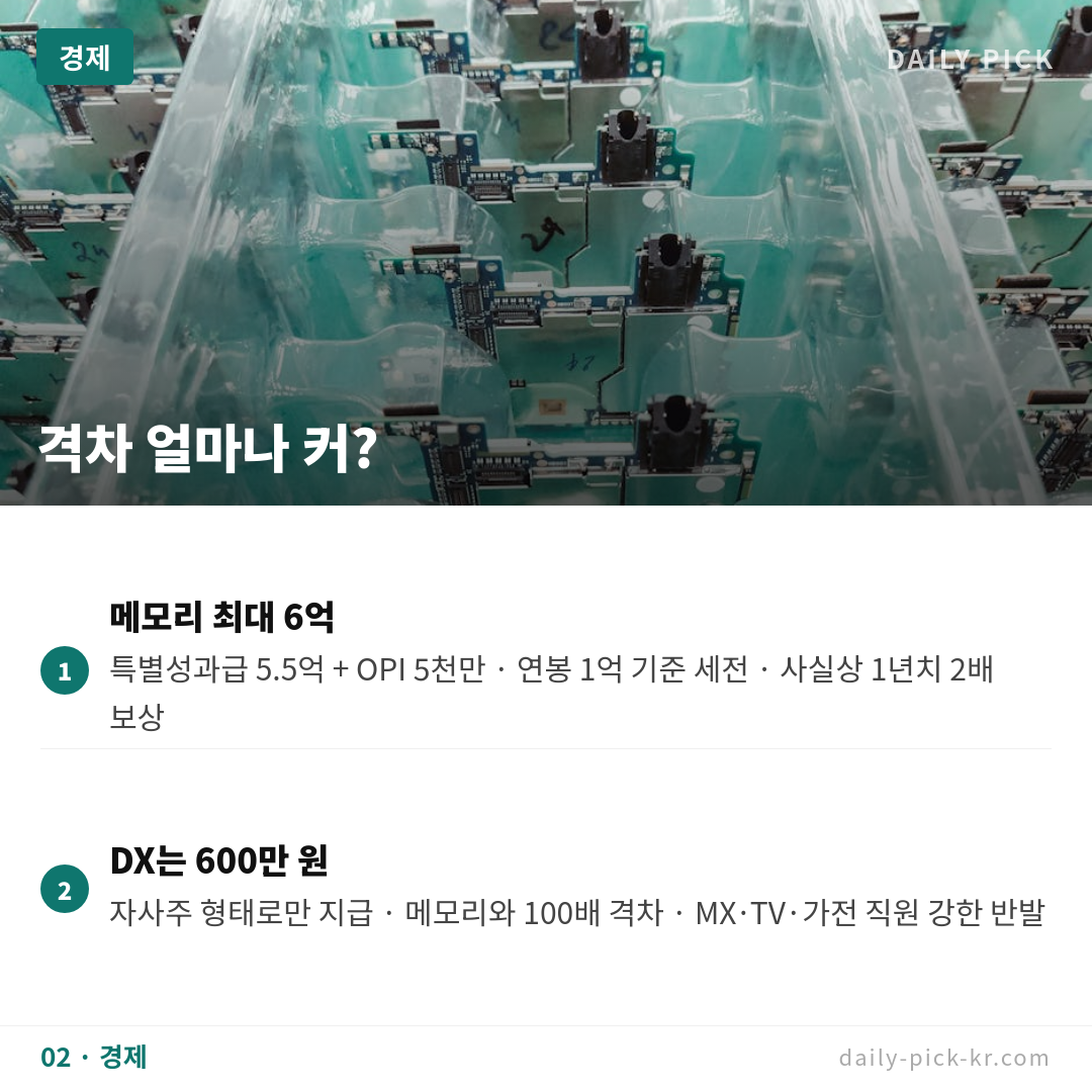 삼성전자 성과급 찬반투표 가결…메모리 6억 vs DX 600만 원 격차 카드뉴스 4페이지 - 두 번째 본문