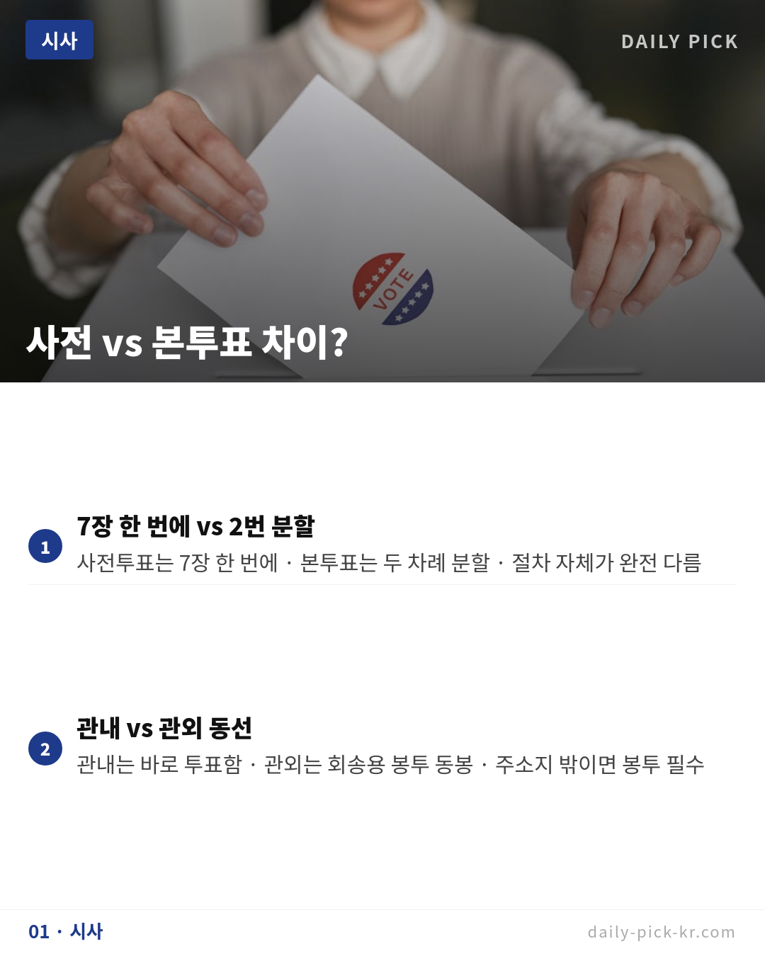 6.3 지방선거 내일 사전투표 7장 투표용지 완벽 가이드 카드뉴스 3페이지 - 첫 번째 본문