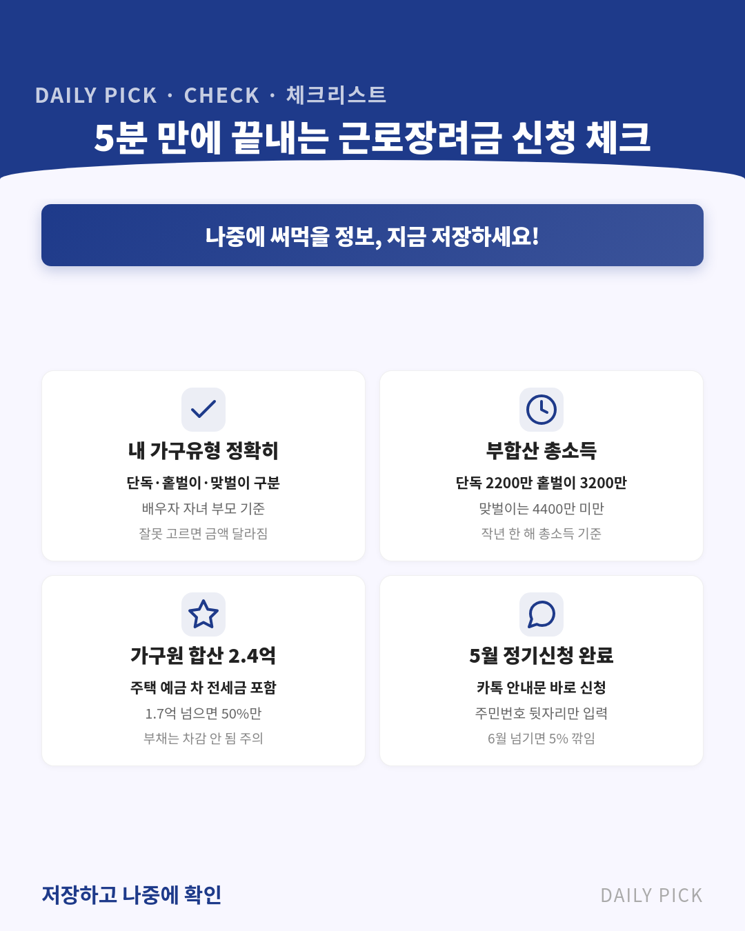 근로장려금 신청 조건과 금액 2026 카드뉴스 2페이지 - 핵심 정보 요약