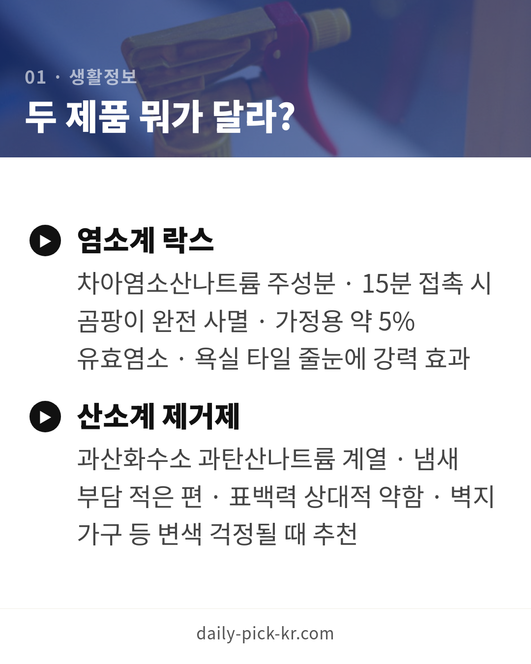 곰팡이 제거제 종류와 안전하게 쓰는 법 카드뉴스 3페이지 - 첫 번째 본문